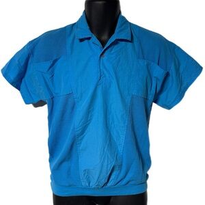 Vintage 80’s Jean Michaud Blue Knit Twill Cotton Pocket Tee Short Sleeve Shirt M